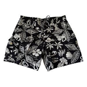 Polo Ralph Lauren Black & White Hawaiian / Aloha Print Cotton Shorts